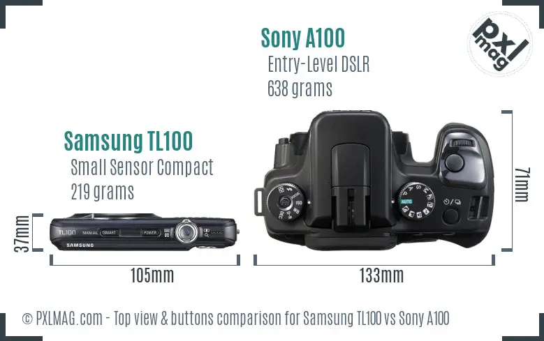 Samsung TL100 vs Sony A100 top view buttons comparison