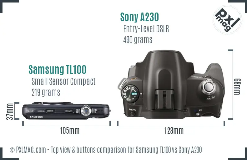 Samsung TL100 vs Sony A230 top view buttons comparison