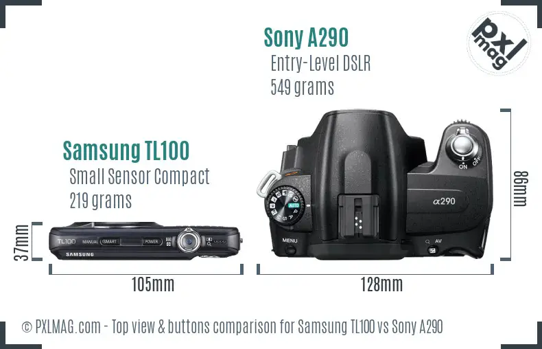 Samsung TL100 vs Sony A290 top view buttons comparison