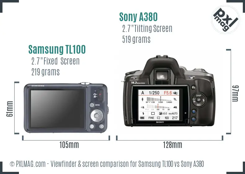 Samsung TL100 vs Sony A380 Screen and Viewfinder comparison Samsung TL100 vs Sony A380 Screen and Viewfinder comparison
