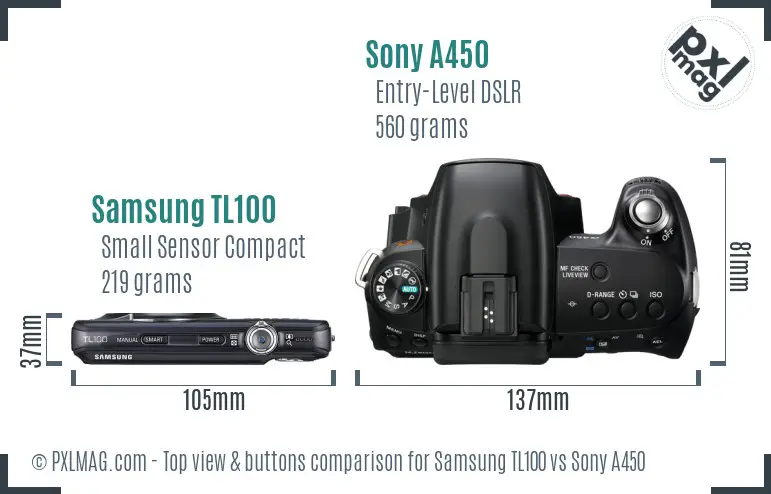 Samsung TL100 vs Sony A450 top view buttons comparison