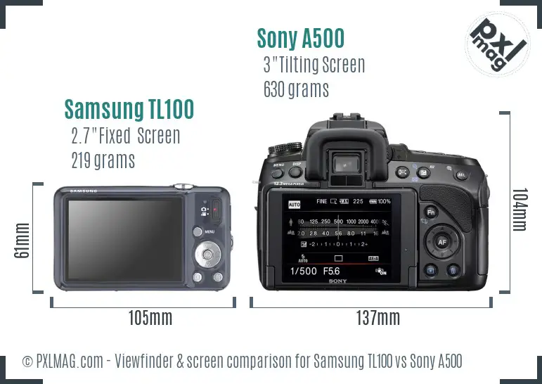 Samsung TL100 vs Sony A500 Screen and Viewfinder comparison
