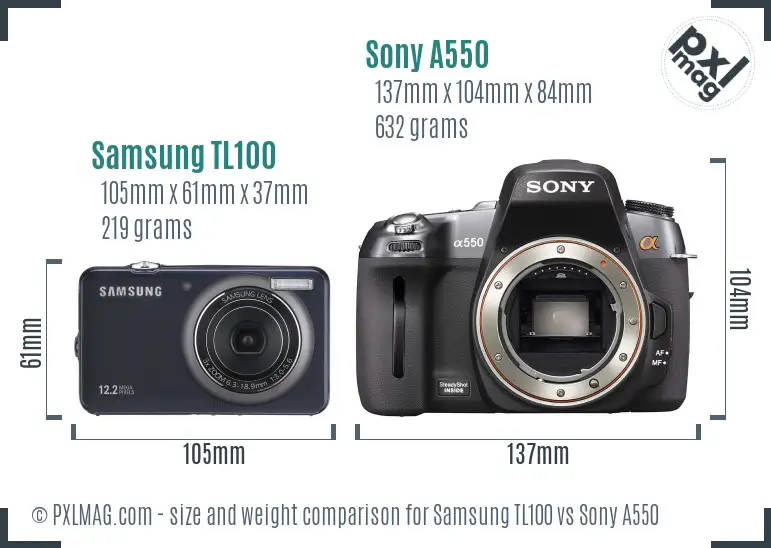 Samsung TL100 vs Sony A550 size comparison