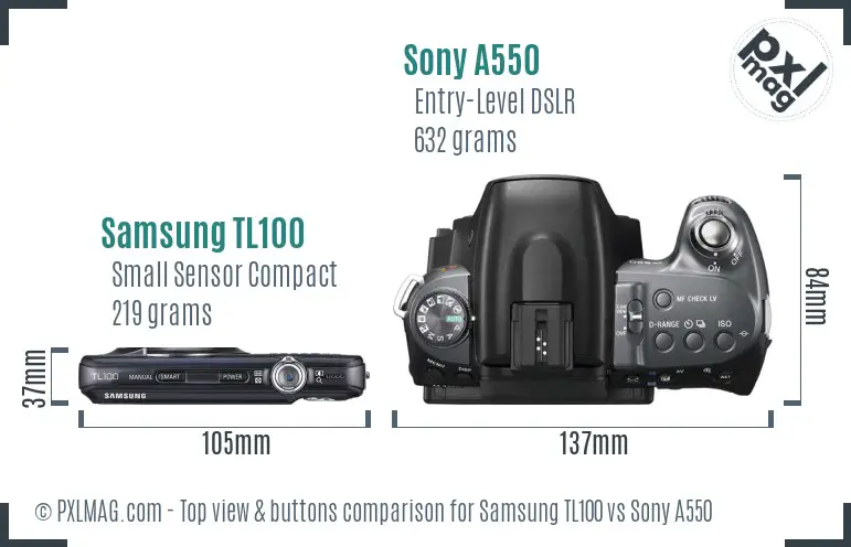Samsung TL100 vs Sony A550 top view buttons comparison