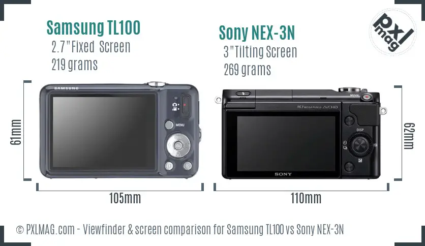 Samsung TL100 vs Sony NEX-3N Screen and Viewfinder comparison