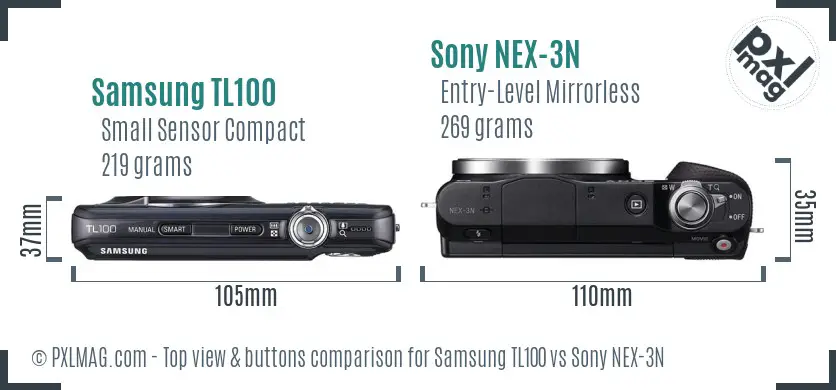 Samsung TL100 vs Sony NEX-3N top view buttons comparison