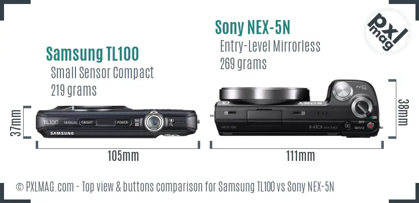 Samsung TL100 vs Sony NEX-5N top view buttons comparison