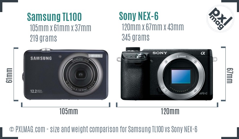 Samsung TL100 vs Sony NEX-6 size comparison