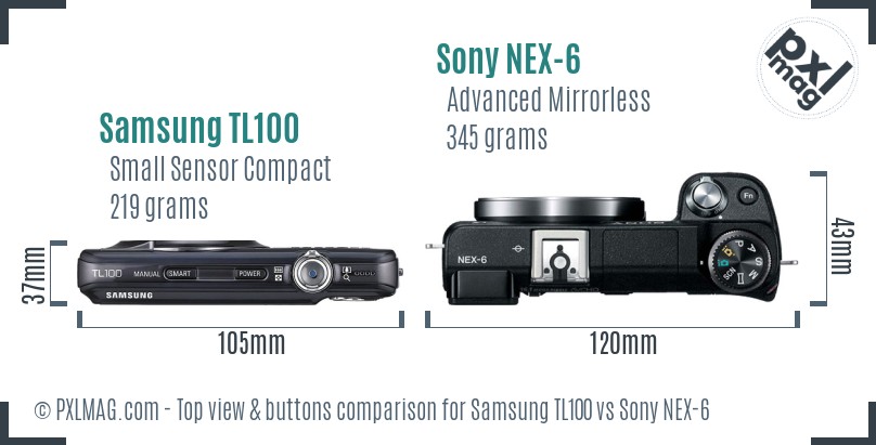 Samsung TL100 vs Sony NEX-6 top view buttons comparison