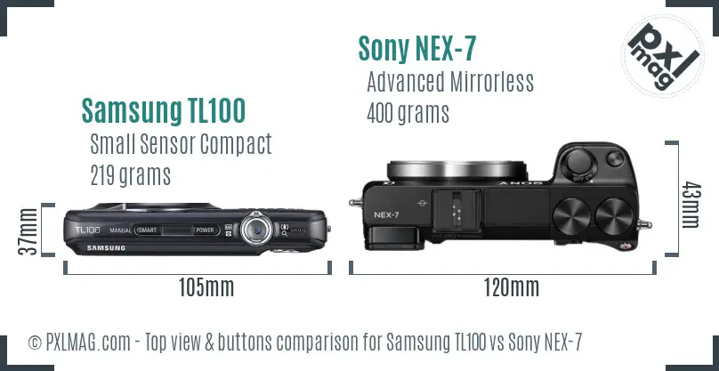 Samsung TL100 vs Sony NEX-7 top view buttons comparison Samsung TL100 vs Sony NEX-7 top view buttons comparison