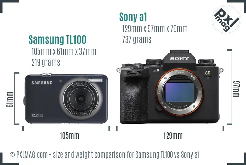 Samsung TL100 vs Sony a1 size comparison