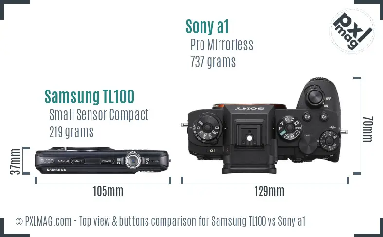 Samsung TL100 vs Sony a1 top view buttons comparison