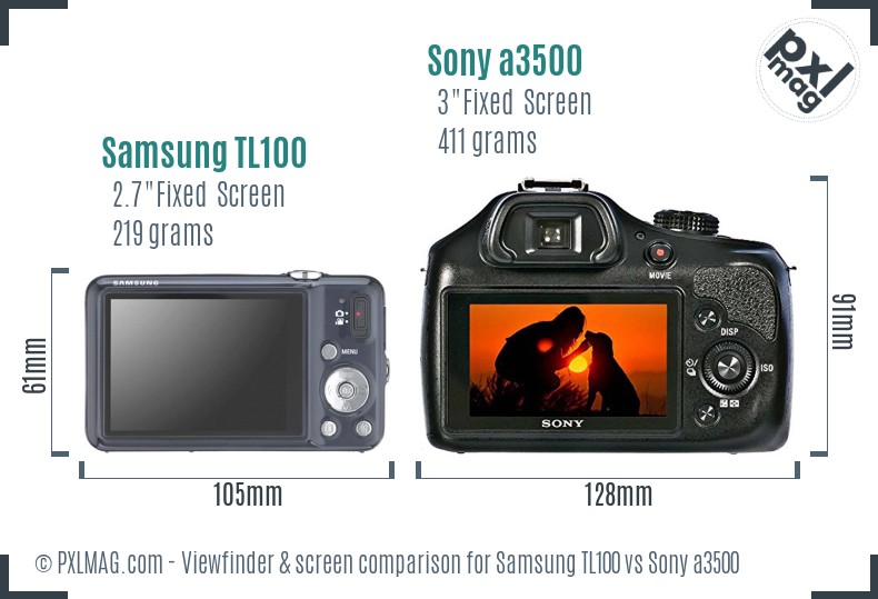 Samsung TL100 vs Sony a3500 Screen and Viewfinder comparison