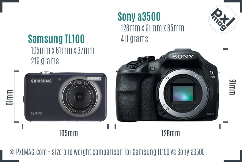 Samsung TL100 vs Sony a3500 size comparison