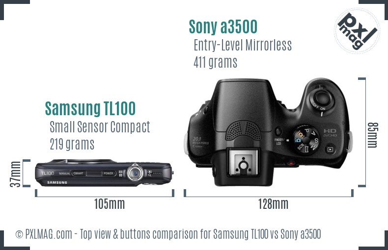 Samsung TL100 vs Sony a3500 top view buttons comparison