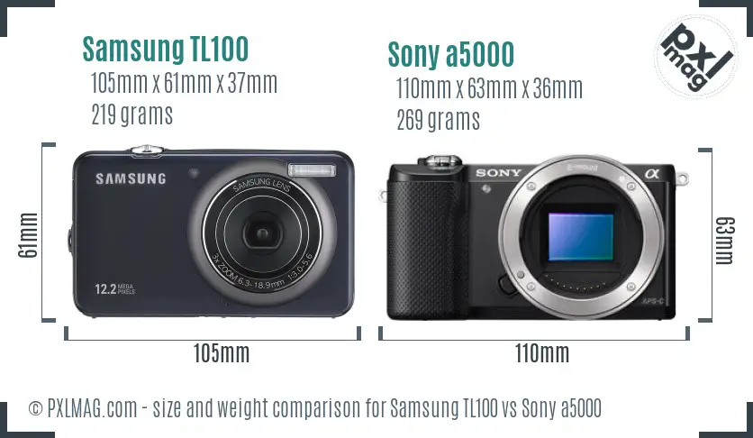 Samsung TL100 vs Sony a5000 size comparison