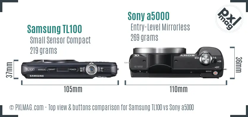 Samsung TL100 vs Sony a5000 top view buttons comparison