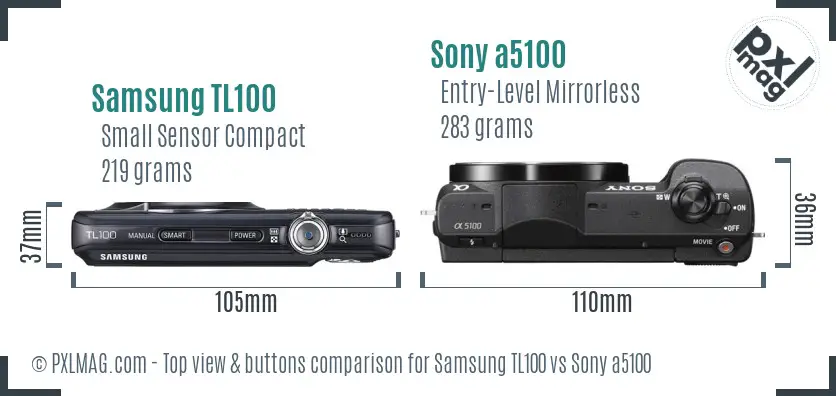 Samsung TL100 vs Sony a5100 top view buttons comparison