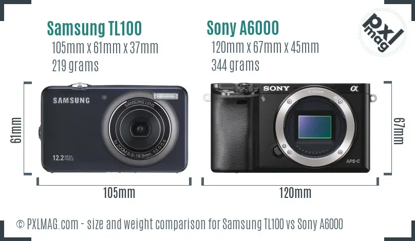 Samsung TL100 vs Sony A6000 size comparison