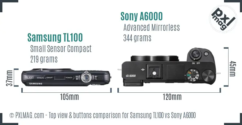 Samsung TL100 vs Sony A6000 top view buttons comparison