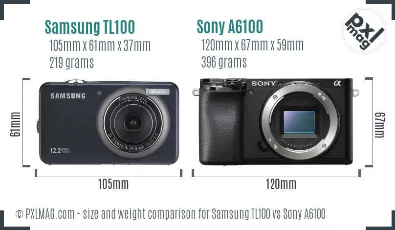 Samsung TL100 vs Sony A6100 size comparison