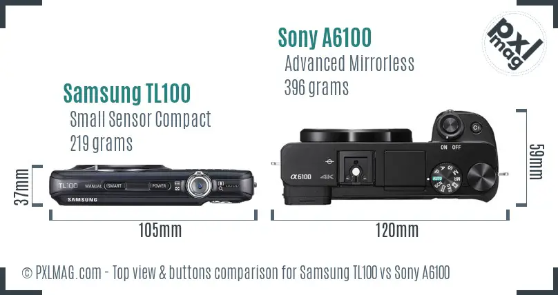 Samsung TL100 vs Sony A6100 top view buttons comparison
