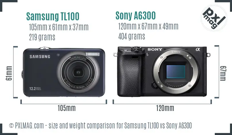 Samsung TL100 vs Sony A6300 size comparison