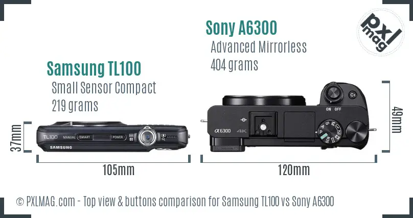Samsung TL100 vs Sony A6300 top view buttons comparison