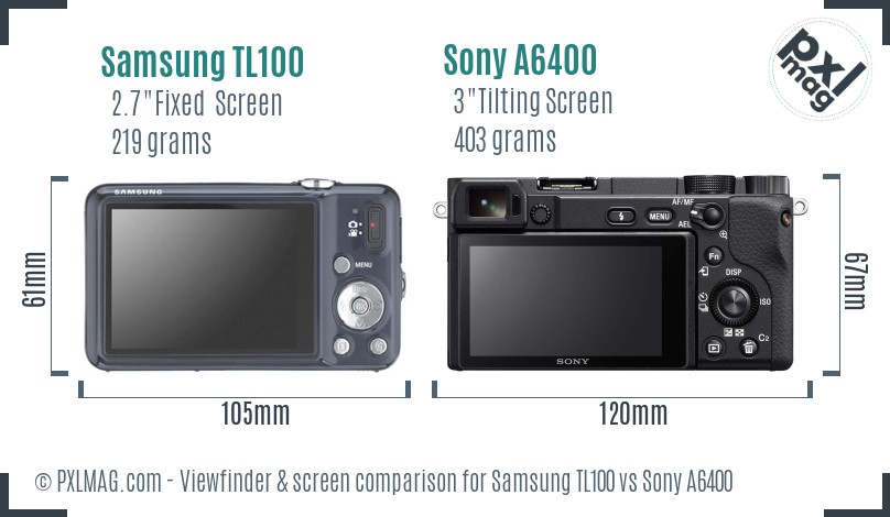 Samsung TL100 vs Sony A6400 Screen and Viewfinder comparison