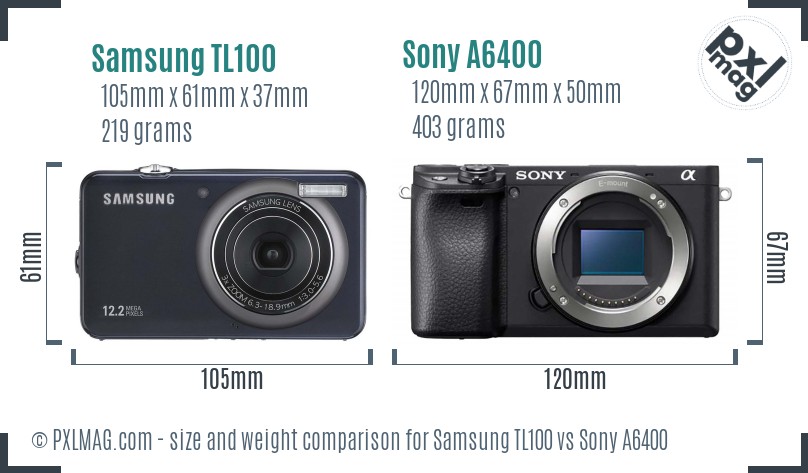 Samsung TL100 vs Sony A6400 size comparison