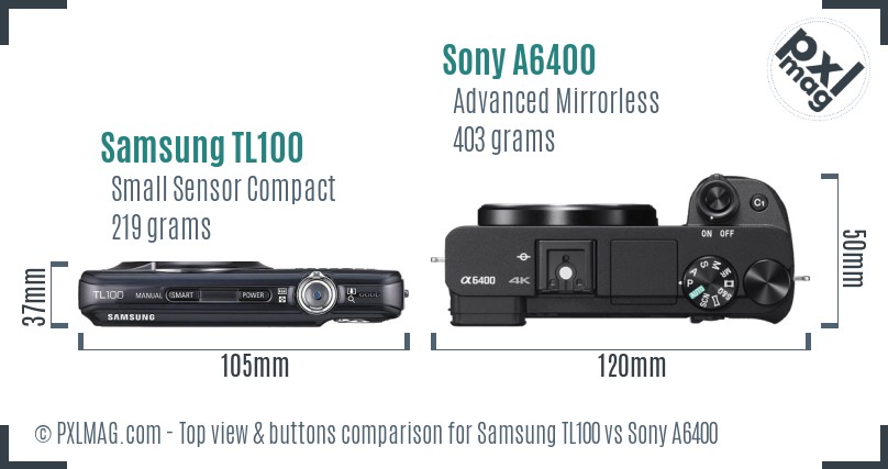 Samsung TL100 vs Sony A6400 top view buttons comparison