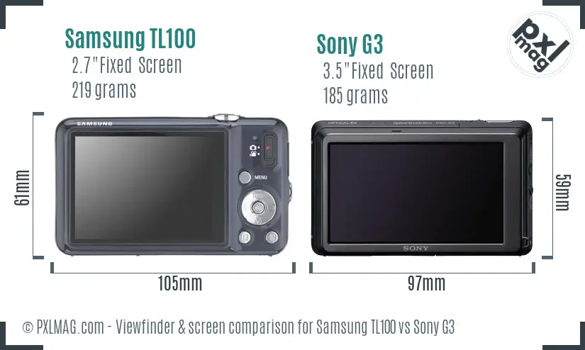Samsung TL100 vs Sony G3 Screen and Viewfinder comparison