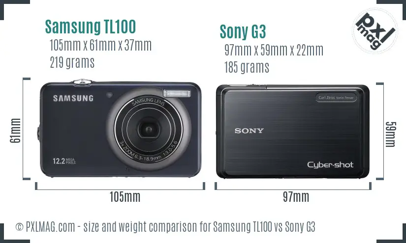 Samsung TL100 vs Sony G3 size comparison