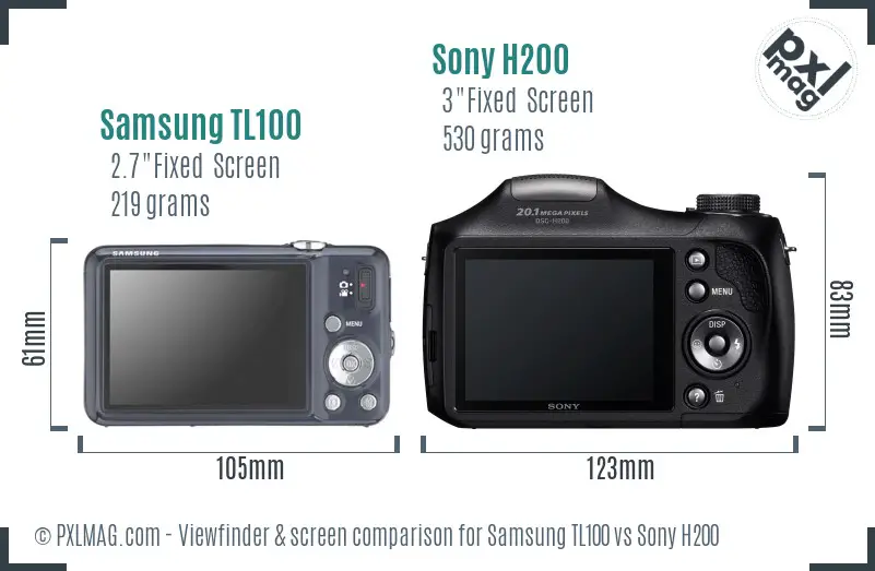 Samsung TL100 vs Sony H200 Screen and Viewfinder comparison