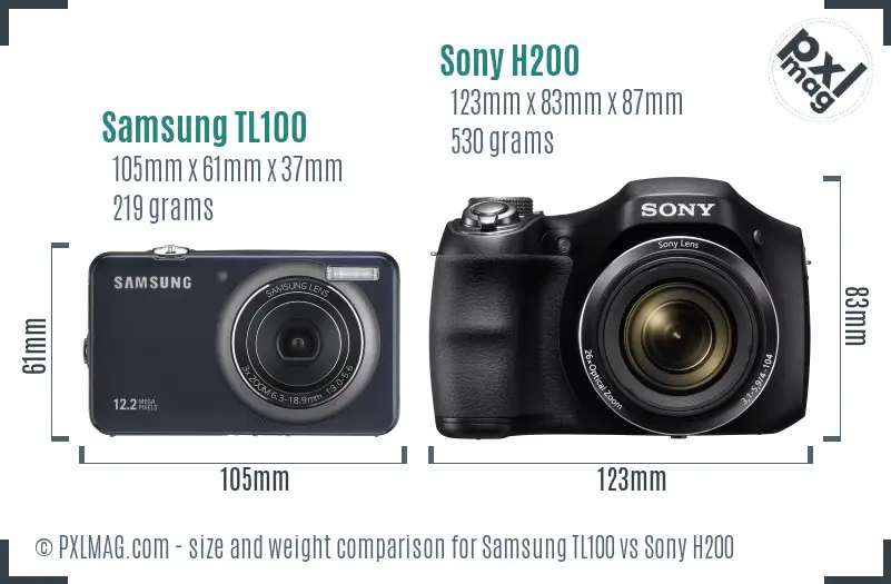 Samsung TL100 vs Sony H200 size comparison