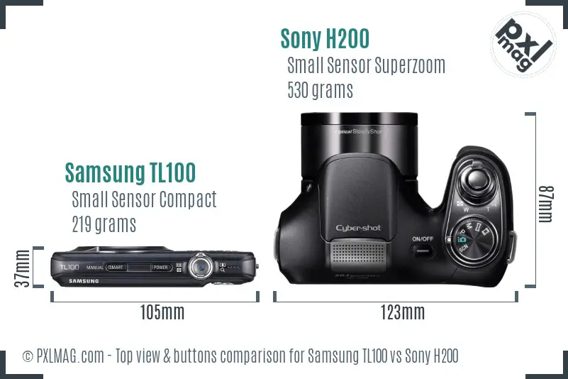 Samsung TL100 vs Sony H200 top view buttons comparison