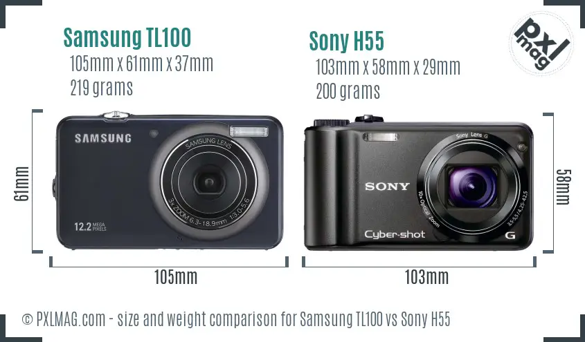 Samsung TL100 vs Sony H55 size comparison