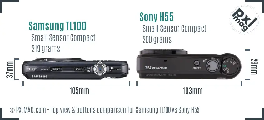 Samsung TL100 vs Sony H55 top view buttons comparison