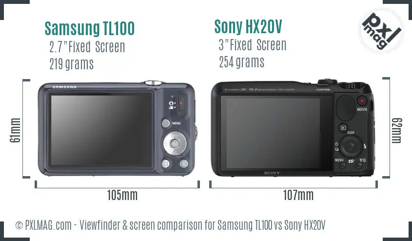 Samsung TL100 vs Sony HX20V Screen and Viewfinder comparison