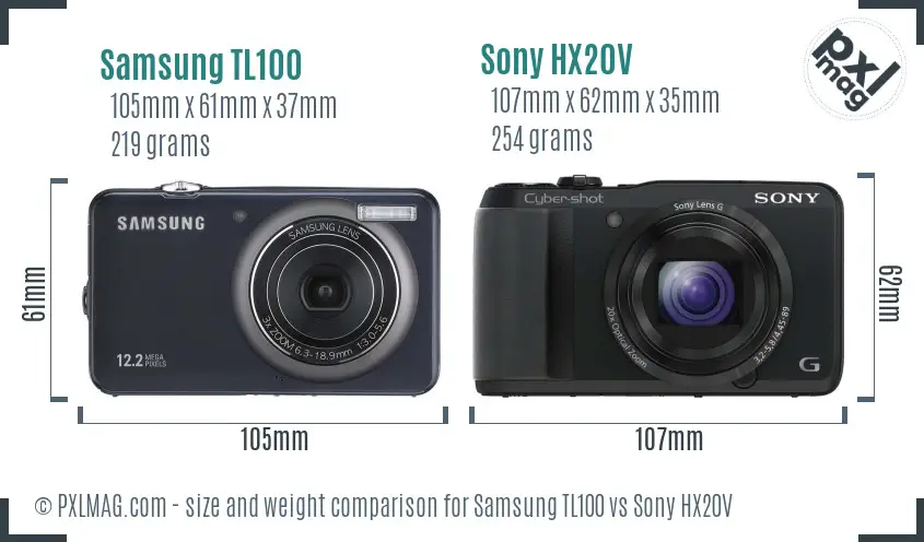 Samsung TL100 vs Sony HX20V size comparison