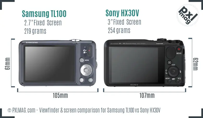 Samsung TL100 vs Sony HX30V Screen and Viewfinder comparison