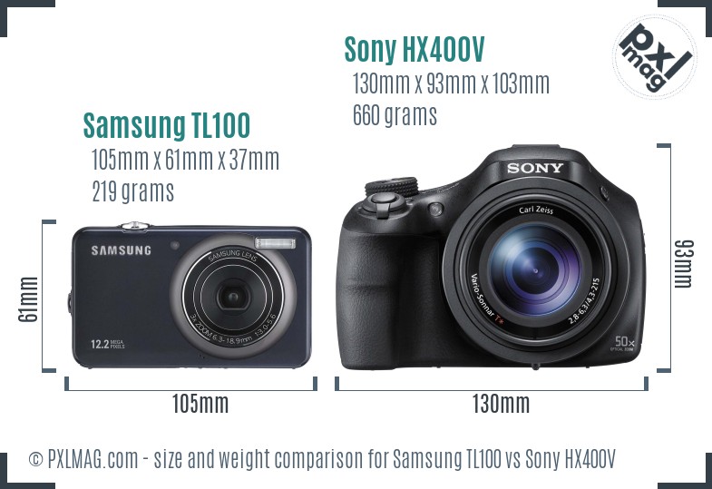 Samsung TL100 vs Sony HX400V size comparison