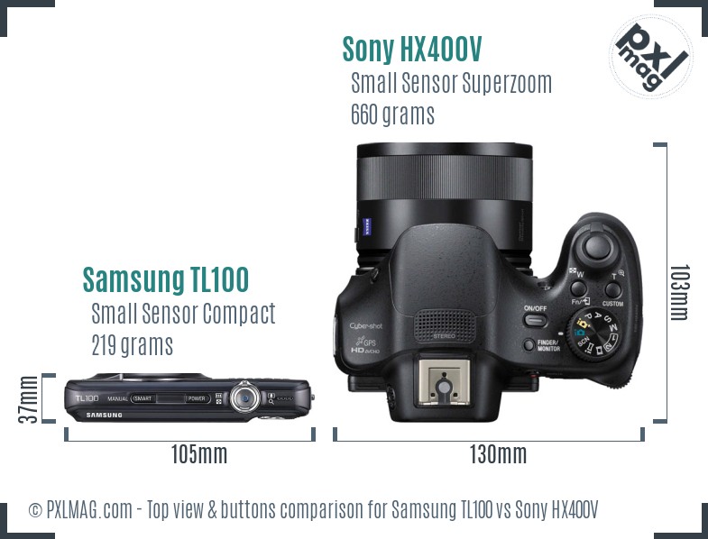 Samsung TL100 vs Sony HX400V top view buttons comparison