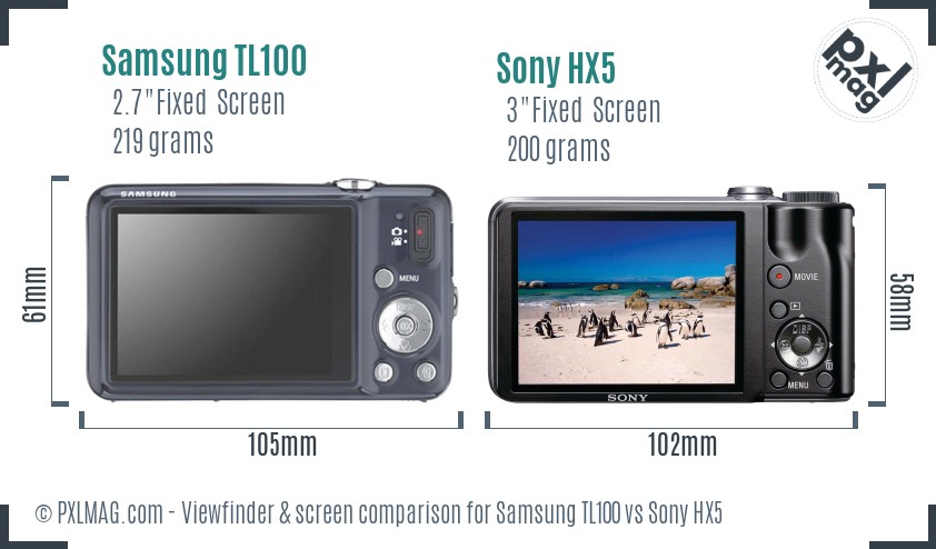 Samsung TL100 vs Sony HX5 Screen and Viewfinder comparison
