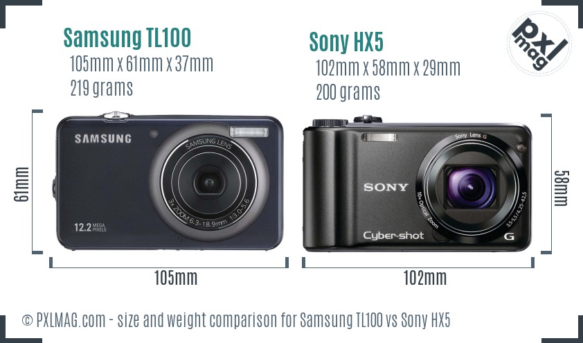 Samsung TL100 vs Sony HX5 size comparison