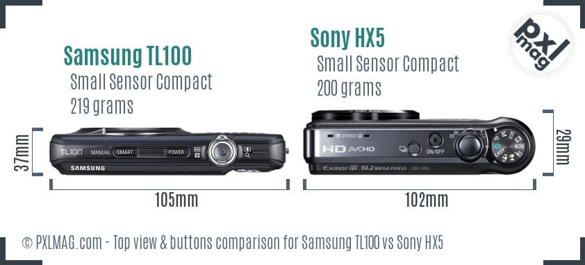 Samsung TL100 vs Sony HX5 top view buttons comparison