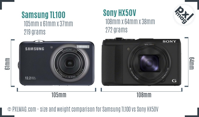 Samsung TL100 vs Sony HX50V size comparison