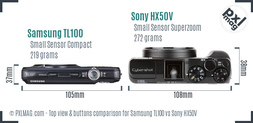 Samsung TL100 vs Sony HX50V top view buttons comparison