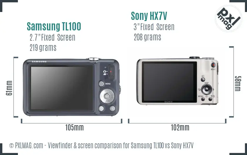 Samsung TL100 vs Sony HX7V Screen and Viewfinder comparison