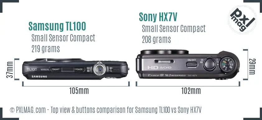 Samsung TL100 vs Sony HX7V top view buttons comparison
